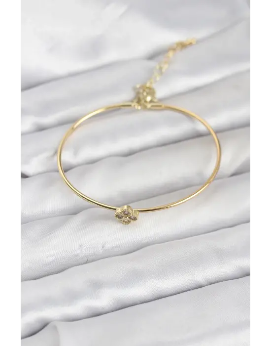 Zirkon Taşlı Yonca Model Gold Renk Kadın Bileklik