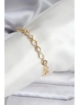 14K Gold Renk Kaplama Baklava Dilim Model Kadın Bileklik