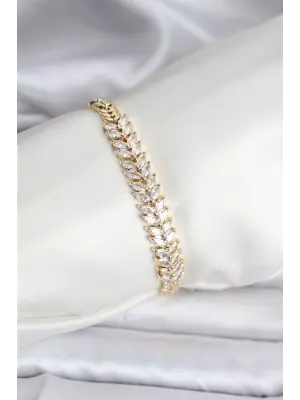 14K Gold Renk Kaplama Başak Model Zirkon Taşlı CM Kadın Bileklik