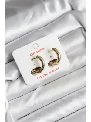 14K Gold Renk Kaplama CM Kadın Küpe Desenli Halka