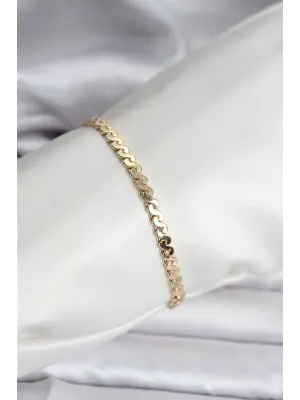 14K Gold Renk Kaplama Ezme Yılan Zincir Model CM Kadın Bileklik