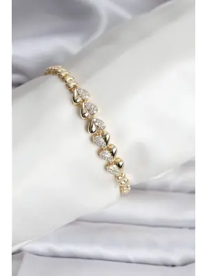 14K Gold Renk Kaplama Kalp Model CM Kadın Bileklik