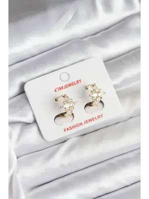 14K Gold Renk Kaplama Kutup Yıldız Zirkon Taşlı CM Kadın Küpe