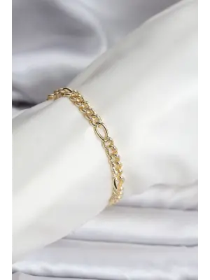 14K Gold Renk Kaplama Lazerli Zincir Model CM Kadın Çelik Bileklik
