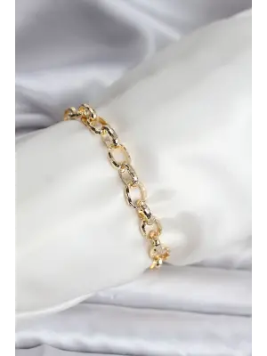 14K Gold Renk Kaplama Lazerli Zincir Model CM Kadın Bileklik