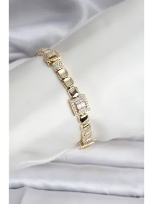 14K Gold Renk Kaplama Zirkon Taşlı CM Kadın Bileklik