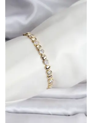 14K Gold Renk Kaplama Zirkon Taşlı CM Kadın Bileklik
