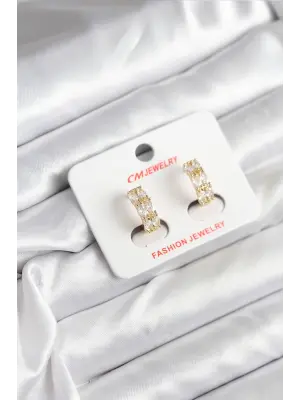 14K Gold Renk Kaplama Zirkon Taşlı CM Kadın Küpe