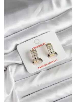 14K Gold Renk Kaplama Zirkon Taşlı CM Kadın Küpe Baget Taşlı