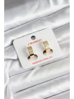 14K Gold Renk Kaplama Zirkon Taşlı Halka CM Kadın Küpe