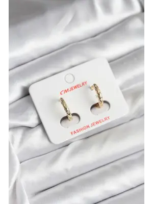 14K Gold Renk Kaplama Zirkon Taşlı Halka Model CM Kadın Küpe İnce Kalem