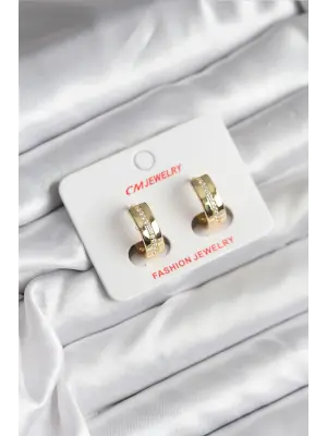 14K Gold Renk Kaplama Zirkon Taşlı Halka Model CM Kadın Küpe