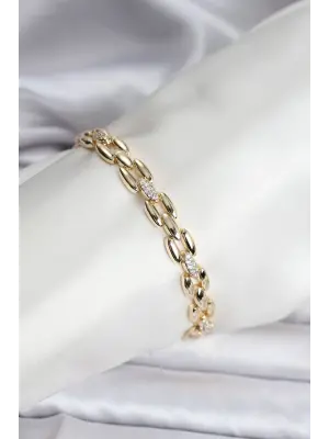14K Gold Renk Kaplama Zirkon Taşlı Model CM Kadın Bileklik