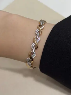 14K Gurmet Bileklik Çift Renk İnce Taşlı