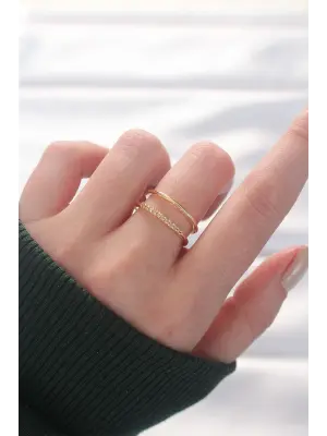 2li Görünümlü Su Yolu Tasarımlı Altın Ayarlanabilir Yüzük