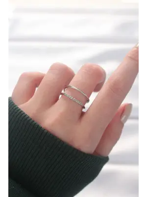 2li Görünümlü Su Yolu Tasarımlı Silver Renk Ayarlanabilir Yüzük