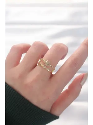 2li Görünümlü Topçuk Model Altın Ayarlanabilir Yüzük