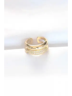 2li Görünümlü Zirkon Taşlı Altın Ayarlanabilir Bombe Yüzük