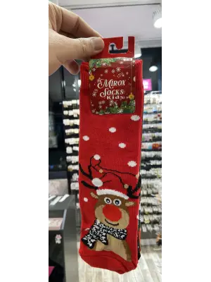 3 Lü Kız & Erkek Çocuk Yılbaşı Çorabı 7-8 Yaş - Kırmızı, Yeşil, Noel Baba