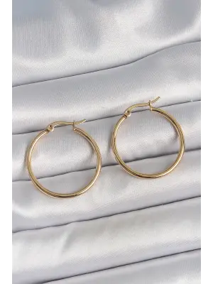 316 Çelik Gold Renk 27 mm Halka Model Kadın Küpe