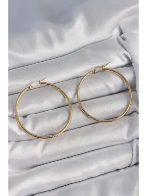 316 Çelik Gold Renk 43 mm Halka Model Kadın Küpe