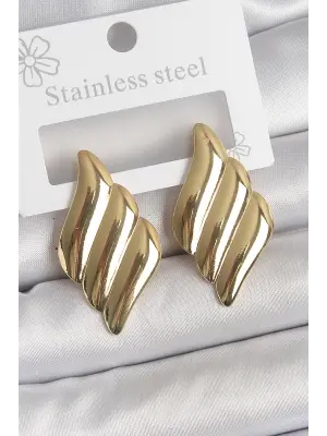 316 Çelik Gold Renk Dalga Model Kadın Küpe