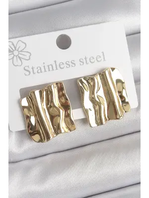 316 Çelik Gold Renk Dalgalı Plaka Model Kadın Küpe
