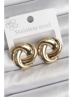 316 Çelik Gold Renk Düğüm Halka Model Kadın Küpe