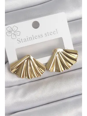 316 Çelik Gold Renk İşlemeli Deniz Kabuğu Plaka Model Kadın Küpe