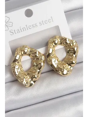 316 Çelik Gold Renk İşlemeli Halka Model Kadın Küpe