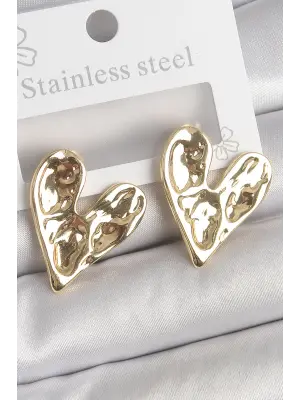 316 Çelik Gold Renk İşlemeli Kalp Model Kadın Küpe