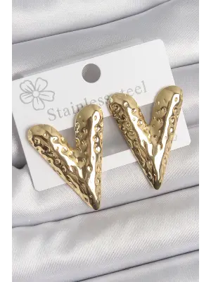 316 Çelik Gold Renk İşlemeli Kalp Model Kadın Küpe