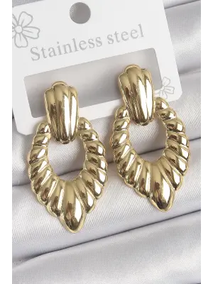 316 Çelik Gold Renk İşlemeli Motiif Model Kadın Küpe