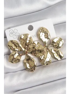 316 Çelik Gold Renk İşlemeli Yaprak Model Kadın Küpe