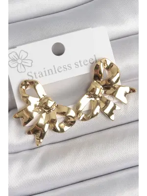 316 Çelik Gold Renk Kurdele Plaka Model Kadın Küpe