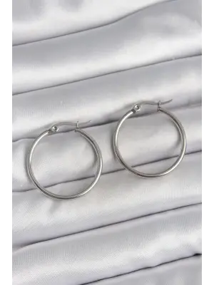 316 Çelik Gümüş Renk 27 mm Halka Model Kadın Küpe