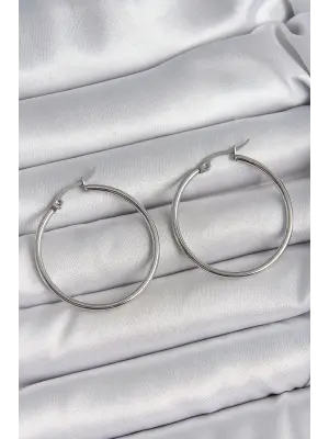316 Çelik Gümüş Renk 33 mm Halka Model Kadın Küpe