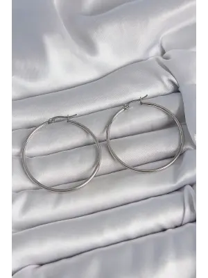 316 Çelik Gümüş Renk 43 mm Halka Model Kadın Küpe