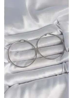 316 Çelik Gümüş Renk 53 mm Halka Model Kadın Küpe