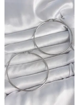 316 Çelik Gümüş Renk 63 mm Halka Model Kadın Küpe