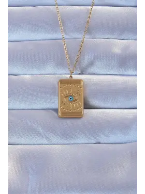 316L Altın  İşlemeli Nazarlı Göz Model Vintage Çelik Kolye