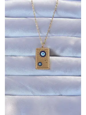 316L Altın  İşlemeli Nazarlı Vintage Çelik Kolye