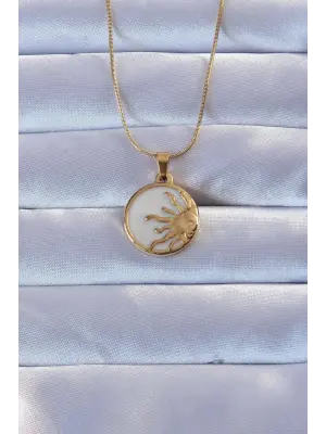 316L Altın  Mineli Parlayan Güneş Çelik Kolye