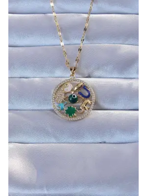 316L Altın  Zirkon Taşlı Şans Çelik Kolye