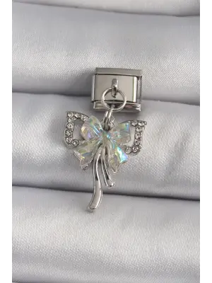 316L Çeik Gümüş Renk Sallantı Zirkon Taşı Fiyonk Model Nomination Charm