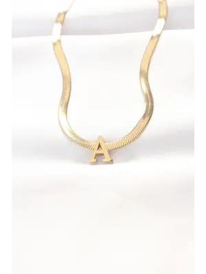  A Harfli Altın  İtalyan Zincirli Çelik Kolye