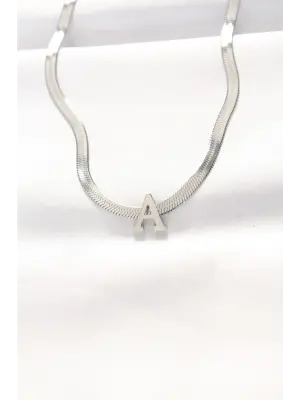  A Harfli Silver  İtalyan Zincirli Çelik Kolye