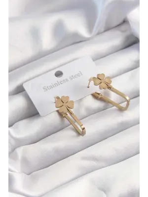   Altın Renk Geometrik Yonca Model Küpe