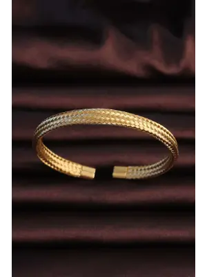 316L Çelik Altın Renk Hasır Görünüm Erkek Bileklik