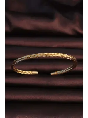 316L Çelik Altın Renk İnce Yassı Örgü Model Erkek Bileklik